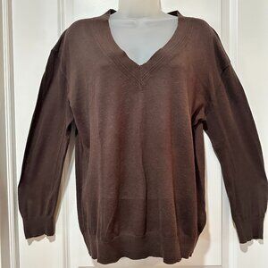Banana Republic Chocolate Brown V-Neck 100% Cotton Pullover Sweater, Size L